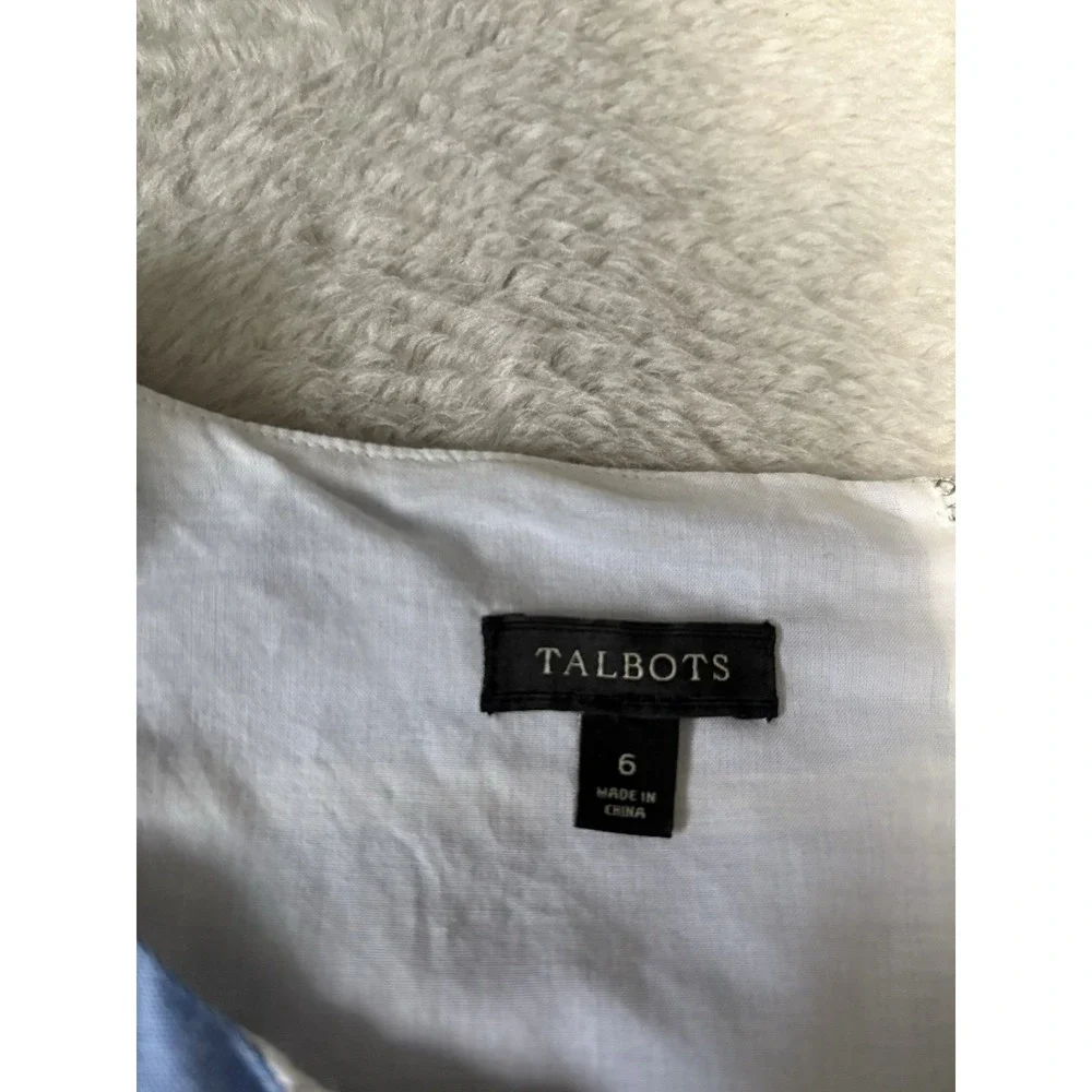 Talbots Linen‎ Blend Chambray Striped Shift Dress Size 6 Blue White Sleeveless